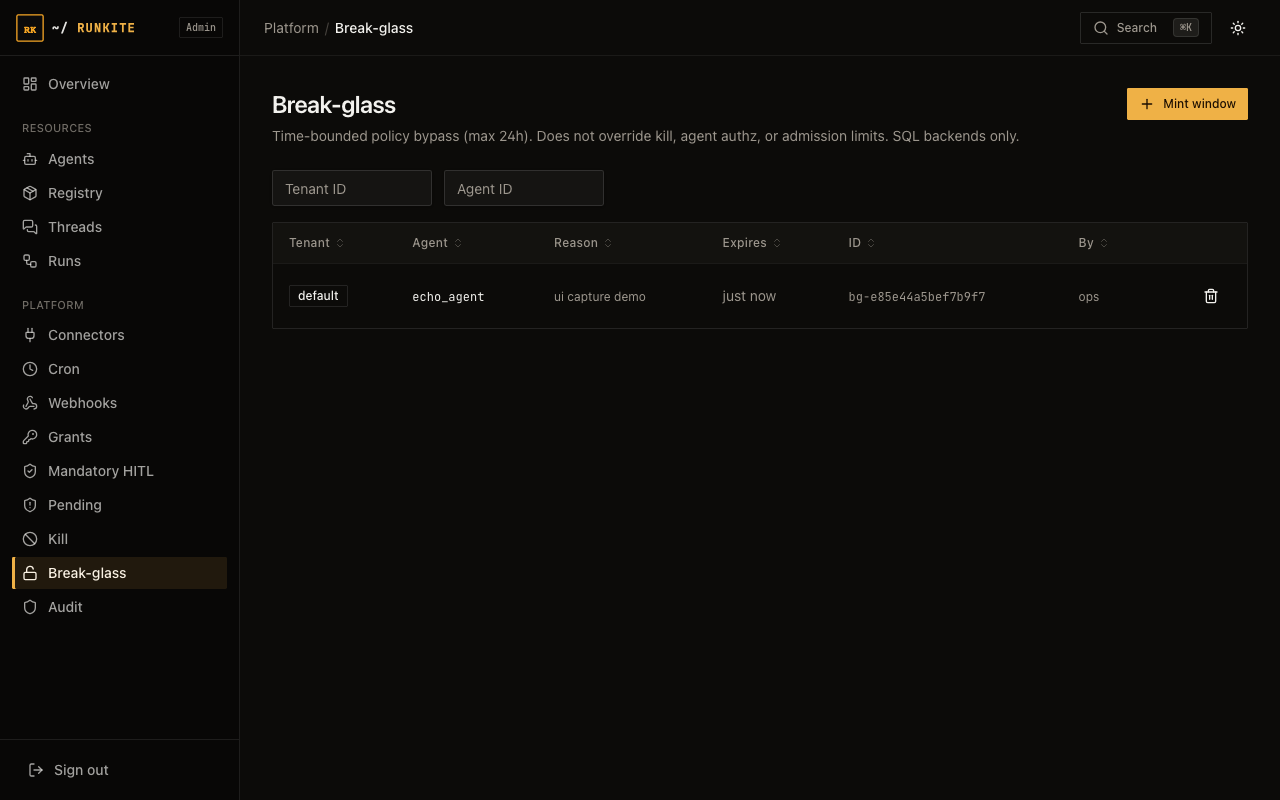 Runkite Admin Break-glass